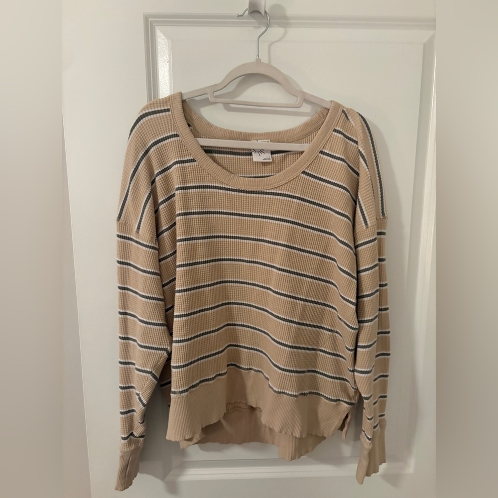Aerie Striped Beige and Black Sweater